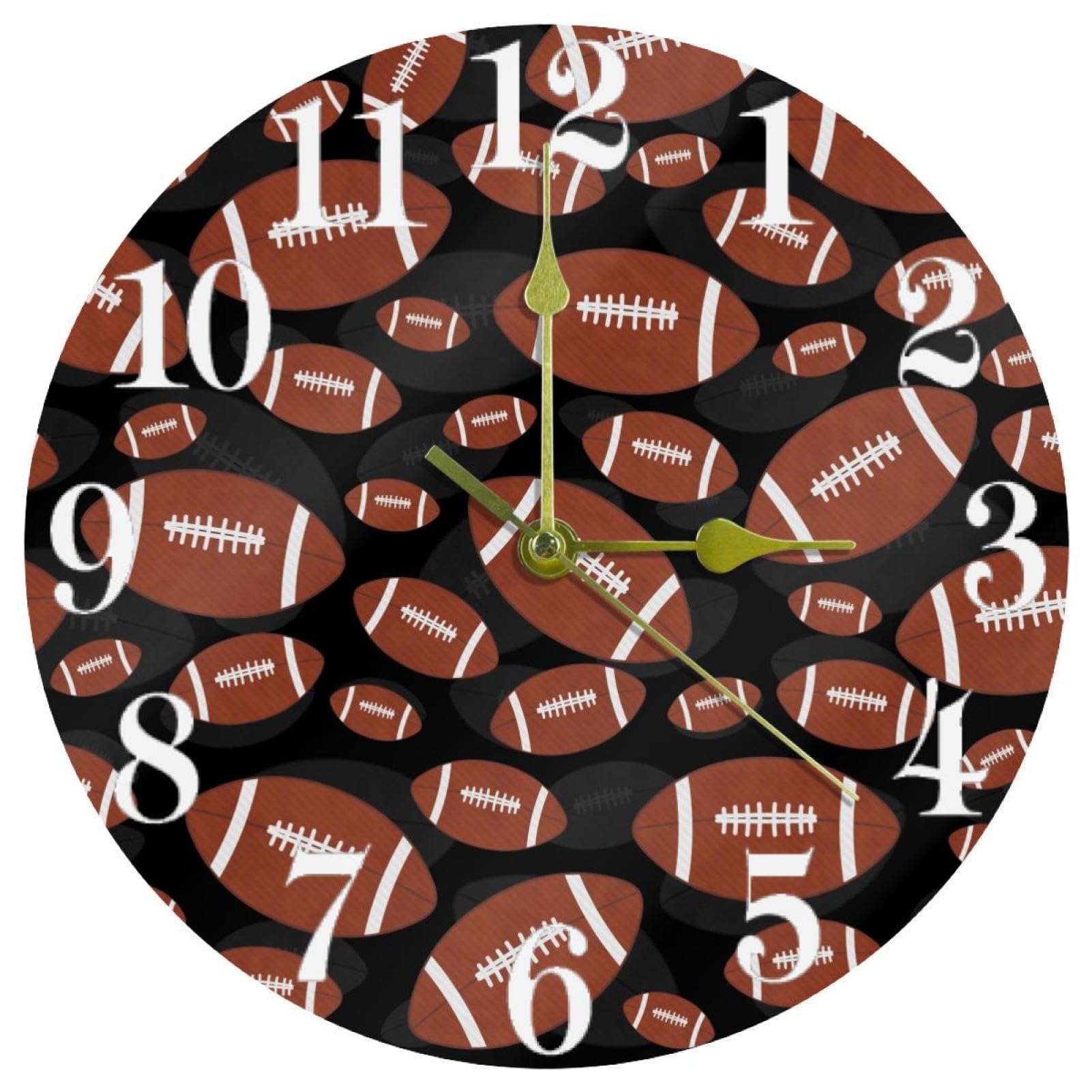Horloge murale ronde à quartz motif ballon football marron