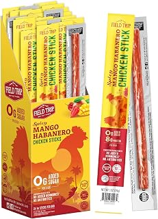 Field Trip Spicy Mango Habanero Chicken Jerky Sticks - Hormone Free, Zero Sugar, Keto, Paleo, Gluten Free, and Allergy Friendly Snack - 50 Calorie, High Protein Snacks - 1oz, 24 Pack