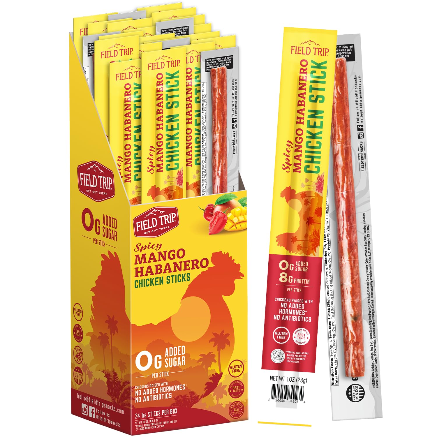 Field Trip Free Range Carne Asada Turkey Jerky Snack Sticks, Zero Sugar, Keto, Paleo, Gluten Free, Allergy Friendly Snack, High Protein, 80 Calorie Snack, 1oz, 24 Pack