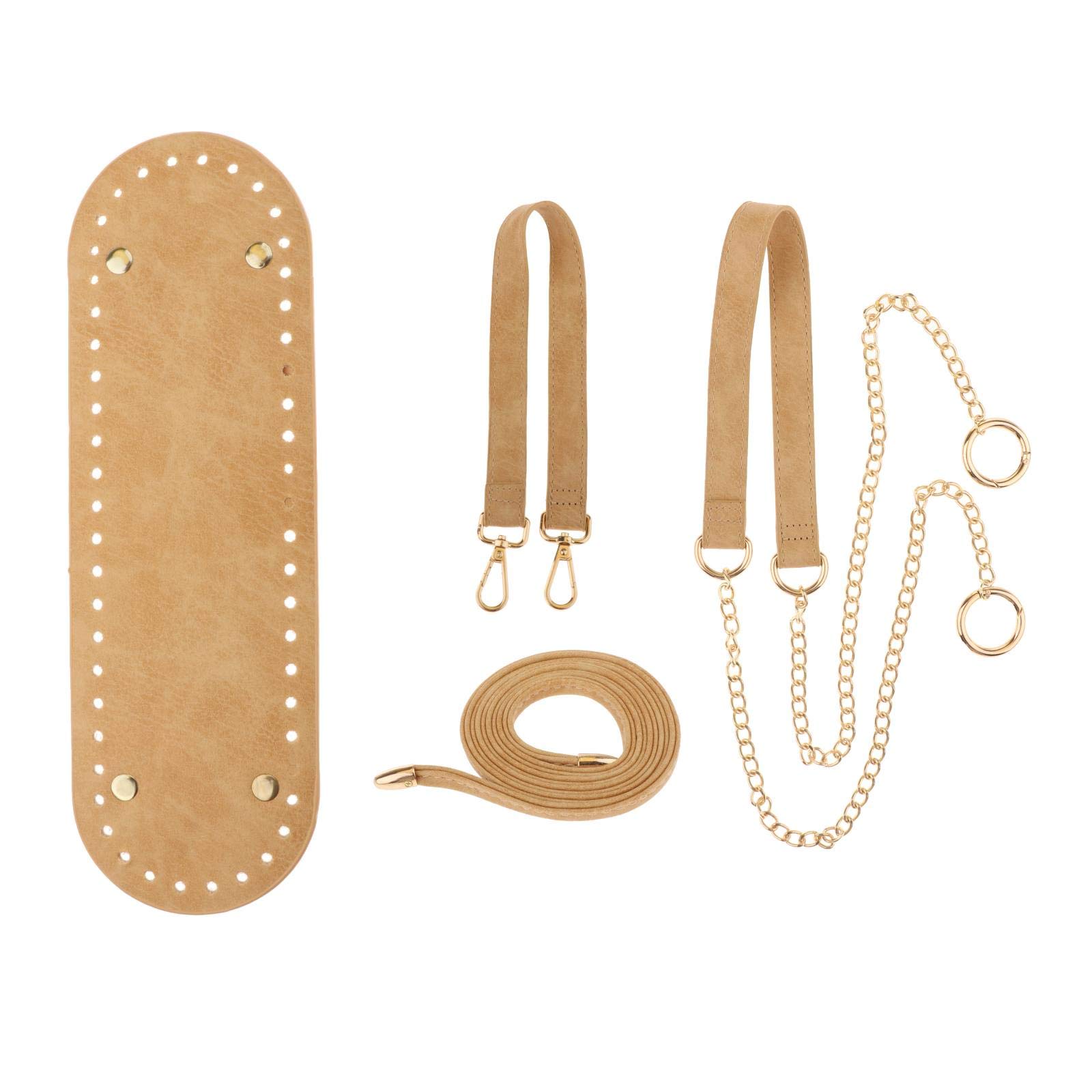 HUSOUE Set van 4 ovale lederen tassenbodems voor haken, tassenbodem met 8 stuks tassenhandvatten en 32 stuks klinknagels PU-leren tassengrepen Bodem tassen haken set voor handtas DIY