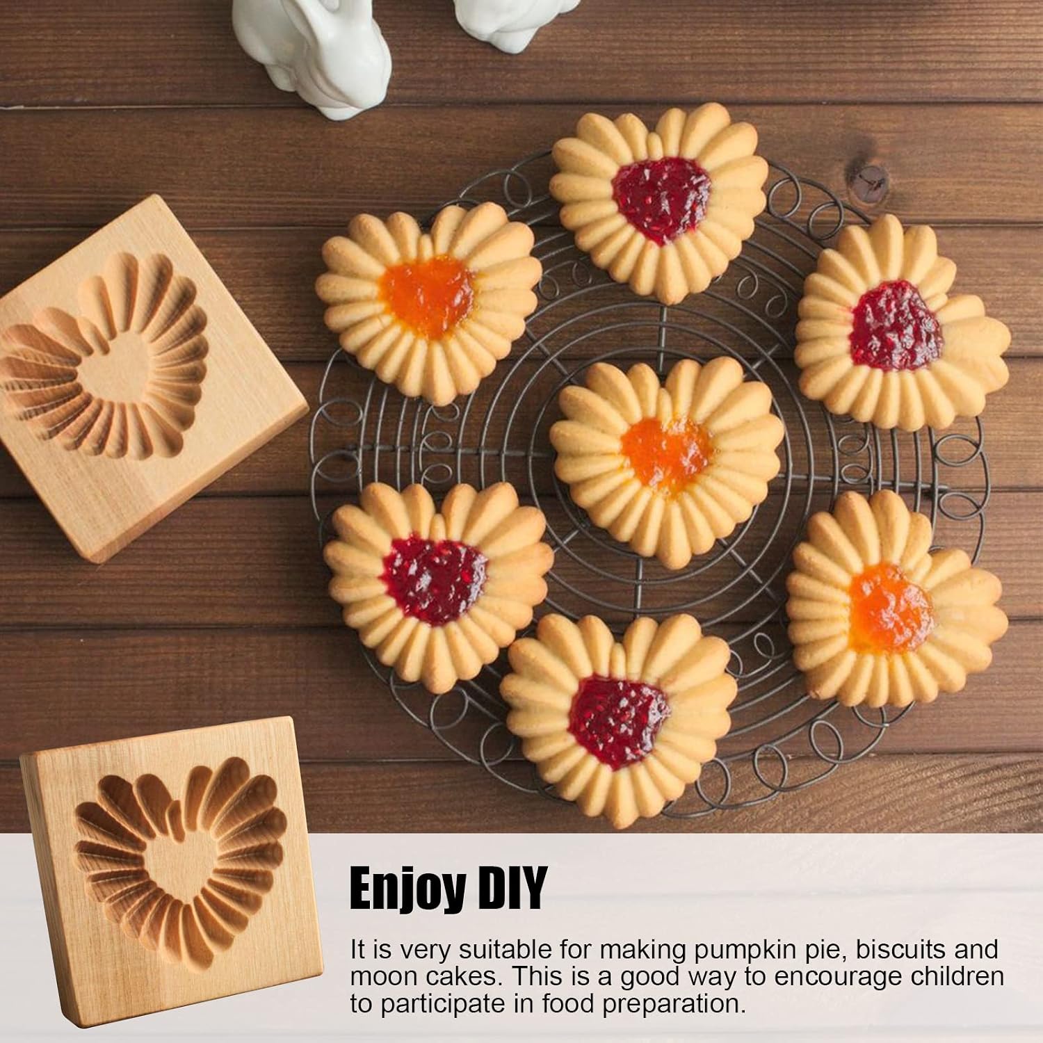 AEGYPIUS Wooden Cookie Molds for Christmas, 3.9 Inch Heart Design Cookie Stamps