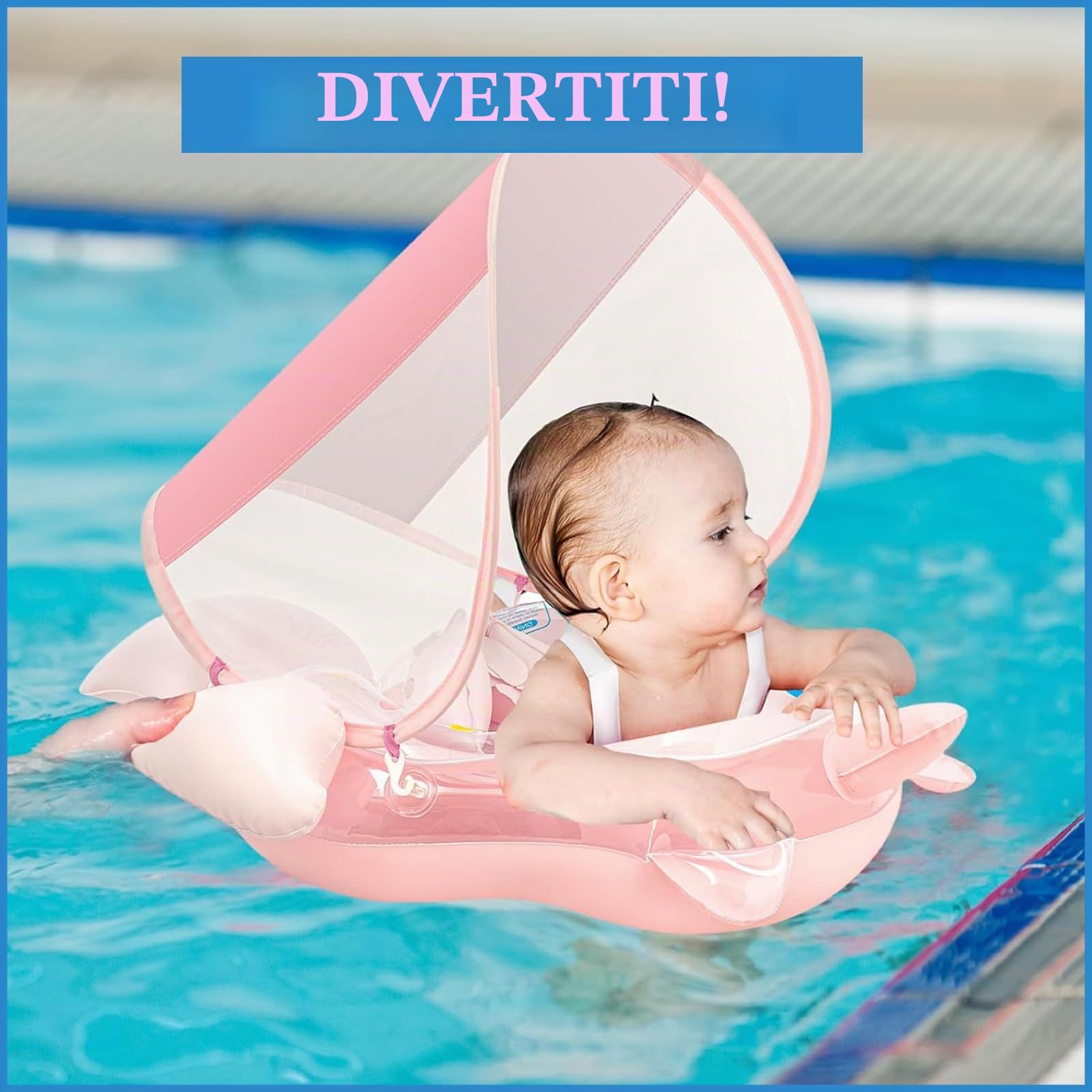COSORO Gonfiabile per Bambini 10-24 mesi,Galleggiante gonfiabile unicorno rosa per piscina con sedile a baldacchino, coda antiribaltamento,Galleggiante per neonati