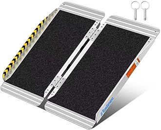 3FT Portable Wheelchair Ramp, Non-Slip Aluminum Folding Handicap Ramp for Doorways, Wheel Chair Threshold Ramp for Home Steps, Stairs, Wheelchair, Scooters, Pets, Entry