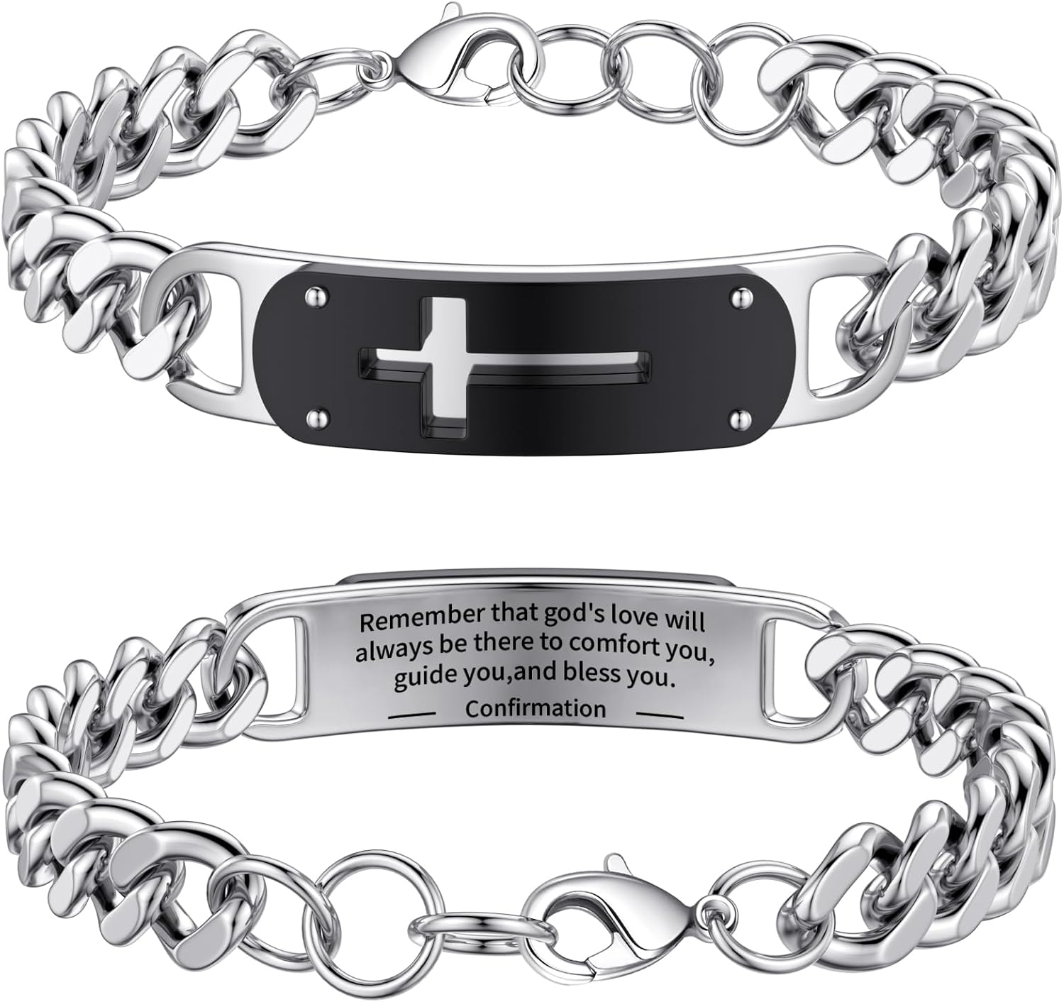 Lunvky Easter Basket Stuffers Cross Bracelet for Men Boys, Stainless Steel Cuban Cross Chain Link Bracelets Bible Verse Christian Cool Jewelry Graduation Gifts for Kids Teen Boy