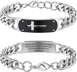 Cross Bracelet for Men Boys, Stainless Steel Cuban Cross Chain Link Bracelets Bible Verse Christian Cool Jewelry Graduation Gifts for Kids Teen Boy 7.5-8.5 Inches