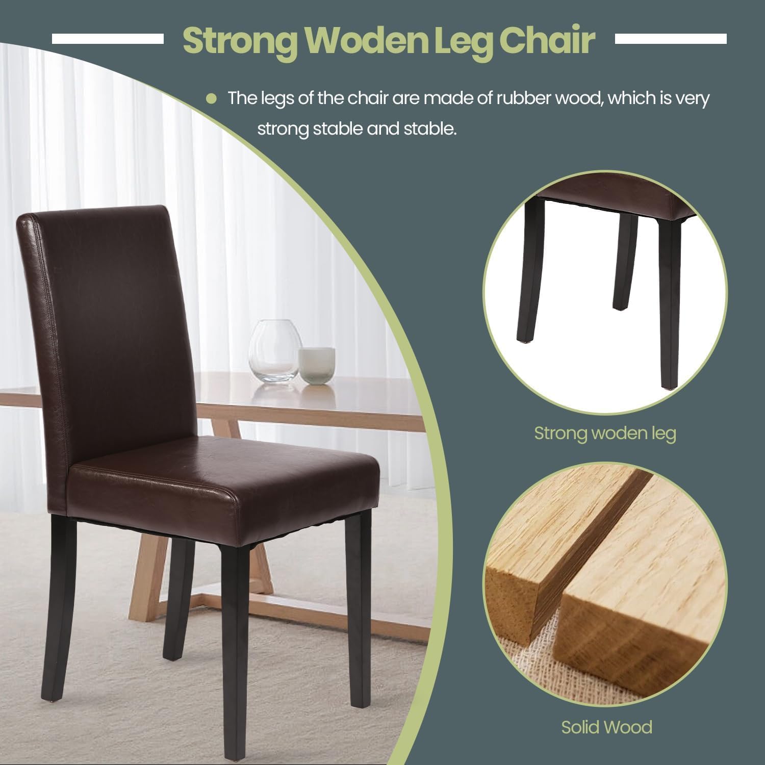 Image showing the strong rubberwood legs of the FDW dining chair.