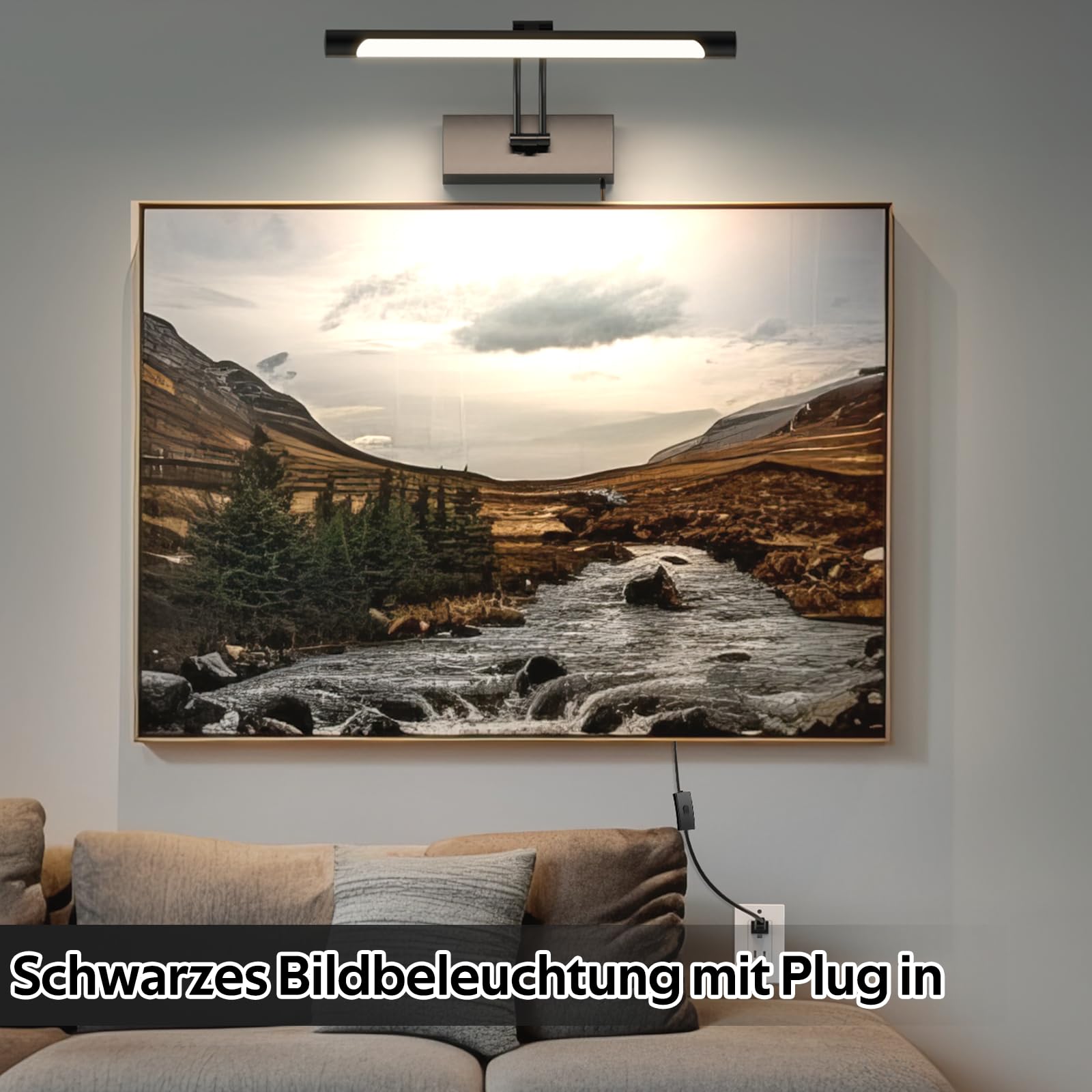 LABOREDUCER Câble d'éclairage pour tableau de 36 cm avec Plug in, 4000 K, éclairage rotatif, éclairage de cadre photo, pour peinture, photo, fléchettes, miroir, noir