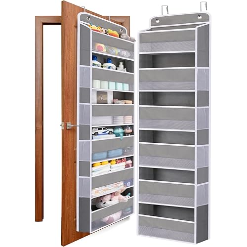 WishJazz Over The Door Organizer 6 Large Pockets, 50 lbs Heavy Duty Hanging Organizer Storage, Behind Door Closet Organizer and Storage for Nursery, Bedroom, Bathroom, Toys Cosmetics Sundries Grey