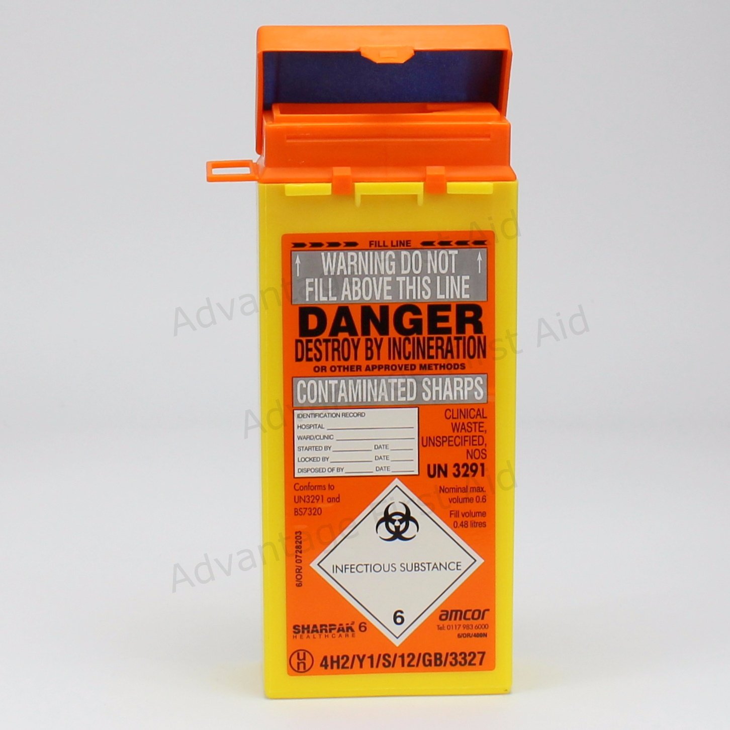 0.6L Yellow/Orange Sharps Bin/Container Insulin Syringe Needle, Blade