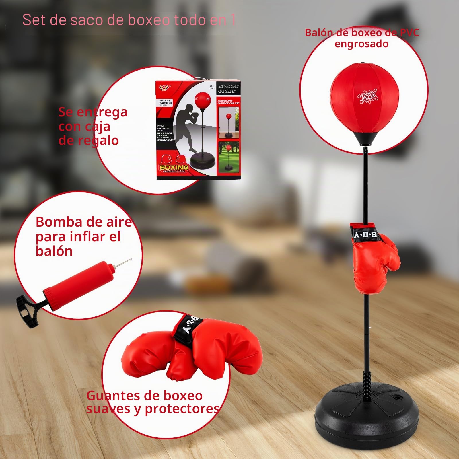 GYMAX Juego de Boxeo de 120 a 154 cm de Altura Ajustable, con Guantes de Boxeo y Bomba, Soporte de Boxeo Independiente para Niños y Adultos, para Kickboxing, Entrenamiento de Velocidad