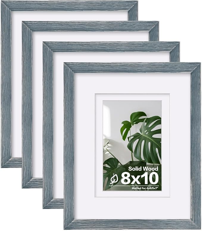 Egofine 8x10 Picture Frames Set of 4, Made of Solid Wood Covered by Plexiglass 4x6 and 5x7 with Mat or 8x10 without Mat, for Table Top Display and Wall Mounting Photo Frame White