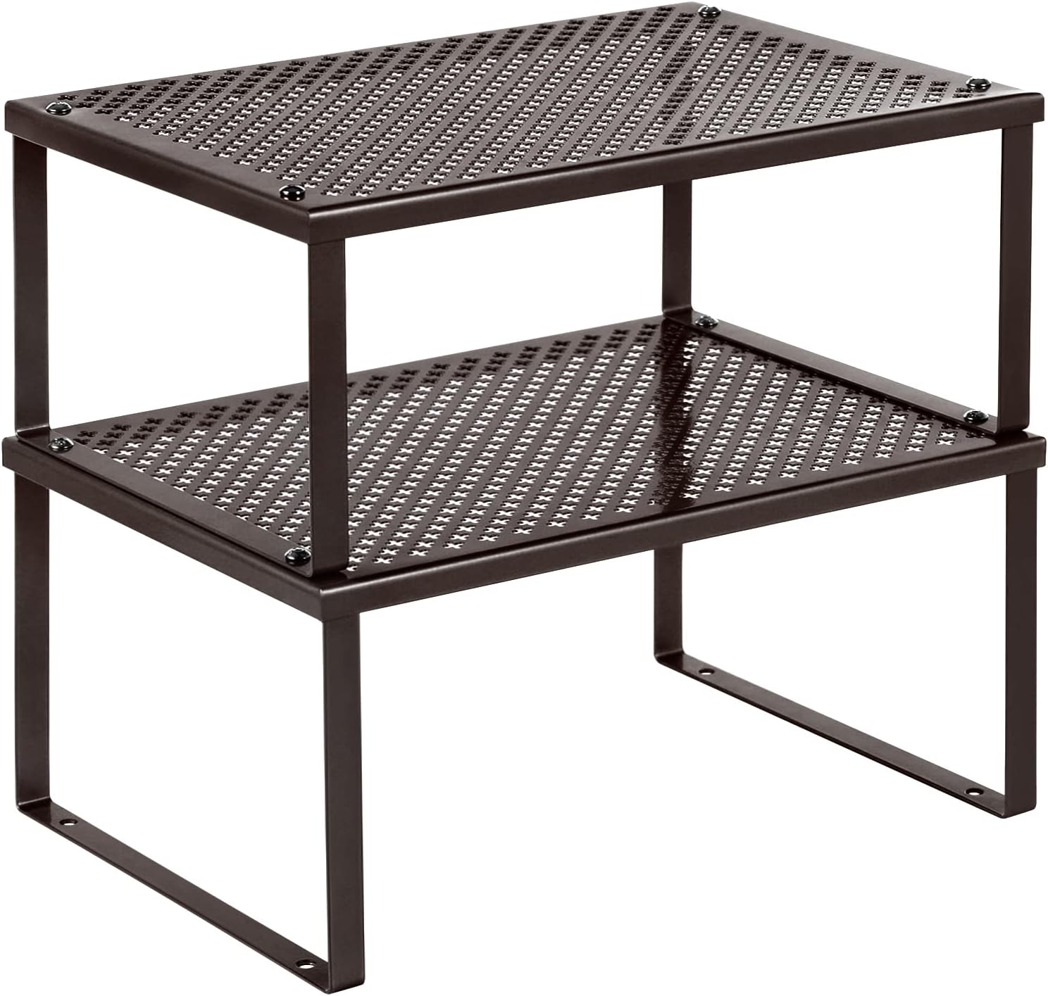 SONGMICS Cabinet Shelf Organizer, Stackable, Expandable, Set of 2 Metal Kitchen Counter Shelves, Brown UKCS01BR