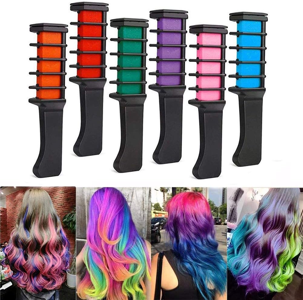 Temporary Hair Chalk for Girls, Hair Chalk Combs, Washable Hair Chalk,6