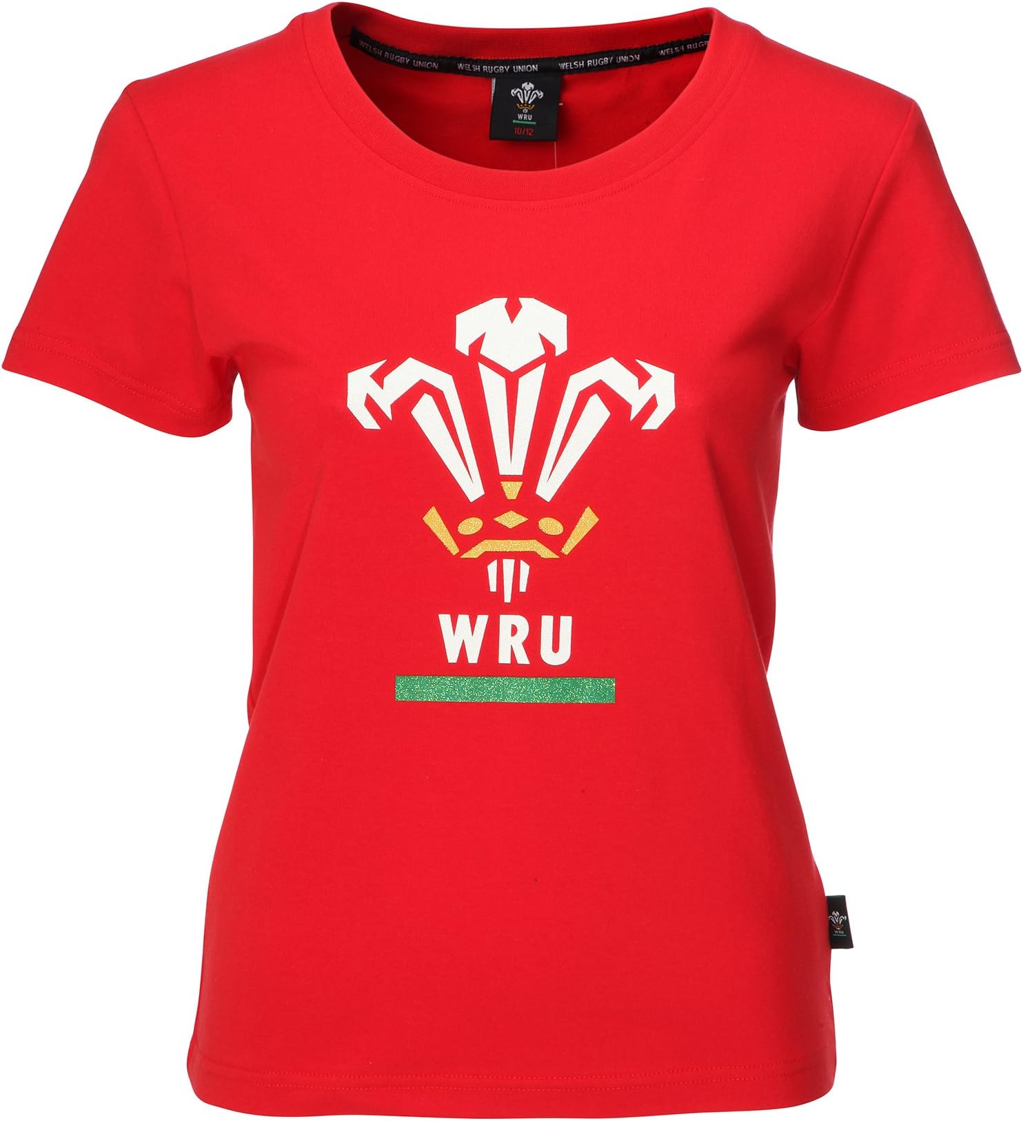 Official Ladies WRU Welsh Rugby Glitter Printed T-Shirt Red Wales Cymru (14-16)