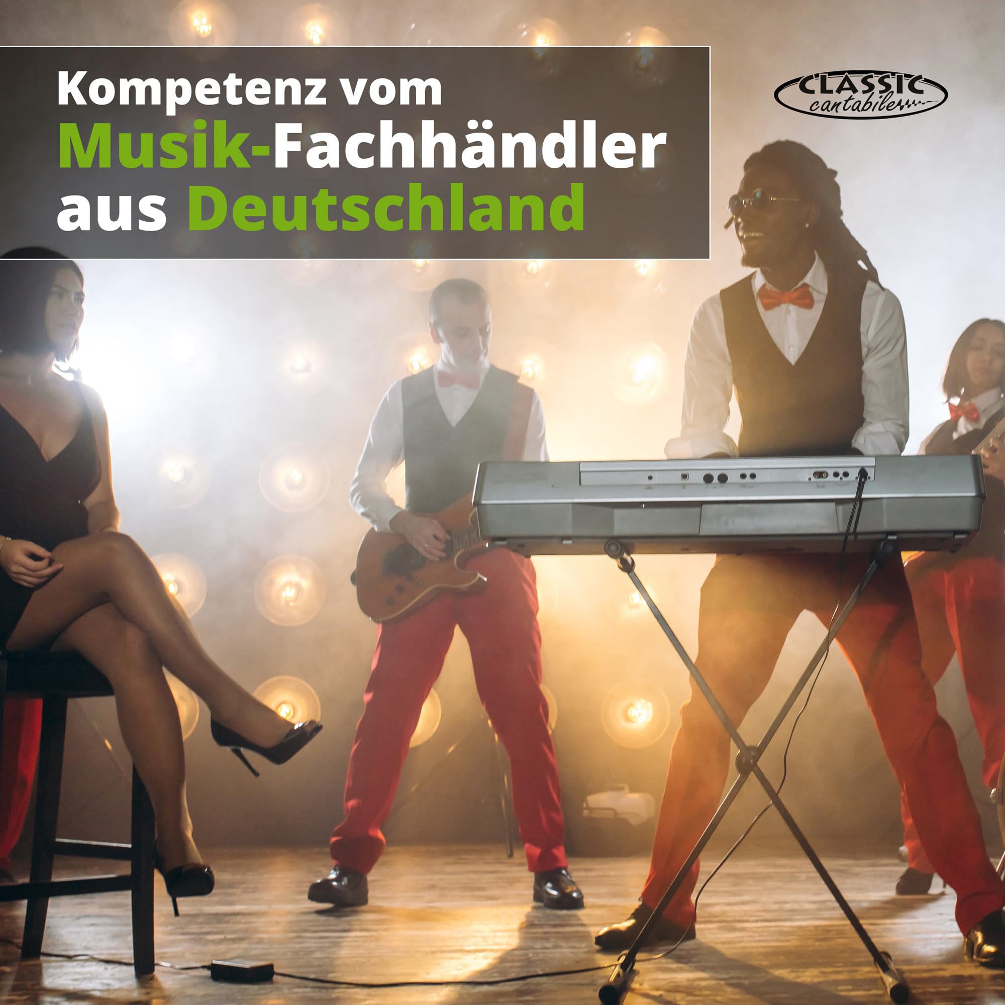 Classic Cantabile Keyboard-Set - X-Keyboardständer 5-Fach höhenverstellbar - gepolsterte Keyboardbank 3-Fach höhenverstellbar – Stabiler, klappbarer Ständer und komfortabler Klavierhocker - schwarz