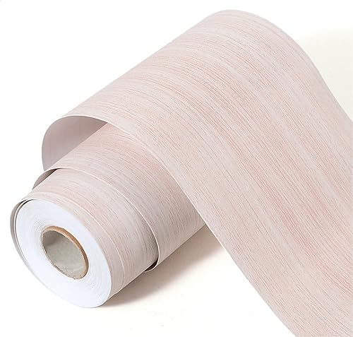 Nirvany Papel tapiz de grano de madera blanco rosado de 11 yardas, borde extraíble, PVC, impermeable, para despegar y pegar, marco de espejo de
