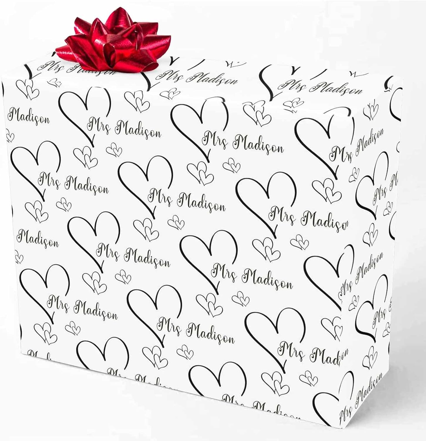 MyPupSocks Custom Text Wedding Wrapping Paper Black Heart