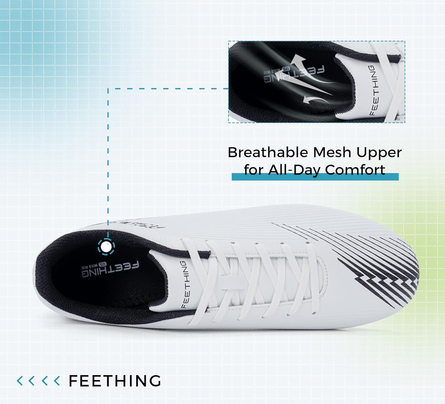 Soccer Cleats for Men Women Firm Ground Adult Unisex Football Cleats with Anti-Slip Studs Lightweight Breathable Mesh Enhanced Traction & Comfort