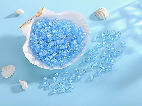 Miniatura 2 de LAIDANLA 1500 cuentas de letras acrílicas del alfabeto, letras blancas, azules, transparentes, redondas, de 0.276 x 0.157 in, para joyería,