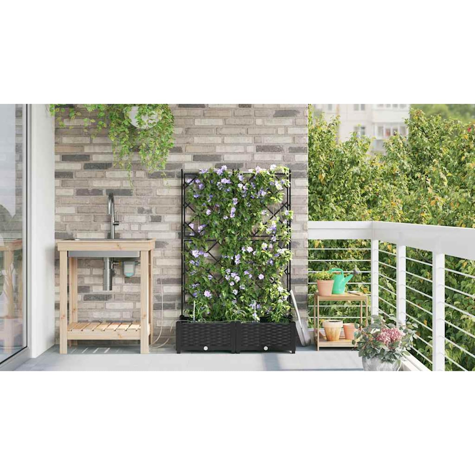 Geecher Vaso da Giardino 2 Pezzi, con Sistema di irrigazione Integrato, 80x40x126 cm, in Acciaio Nero, per Esterno, Ideale per Principianti e Appassionati di Giardinaggio