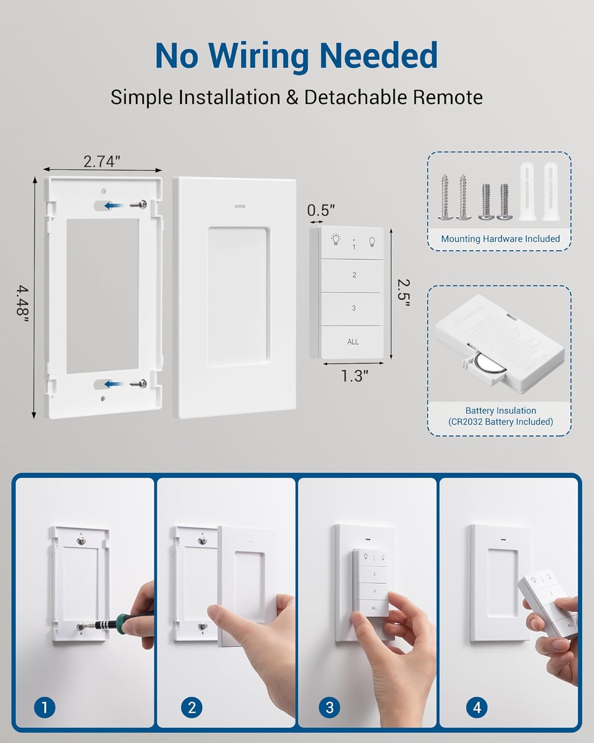 DEWENWILS Remote Control Outlet, Wall Mounted Wireless Light Switch, 2 Independent Control Sockets Electrical Remote Outlet Switch for Plug in Pendant Light, No Wiring,100 Ft Range, FCC Listed 1 Switch + 2 Outlets image 6 of 7 B0BY298GD1