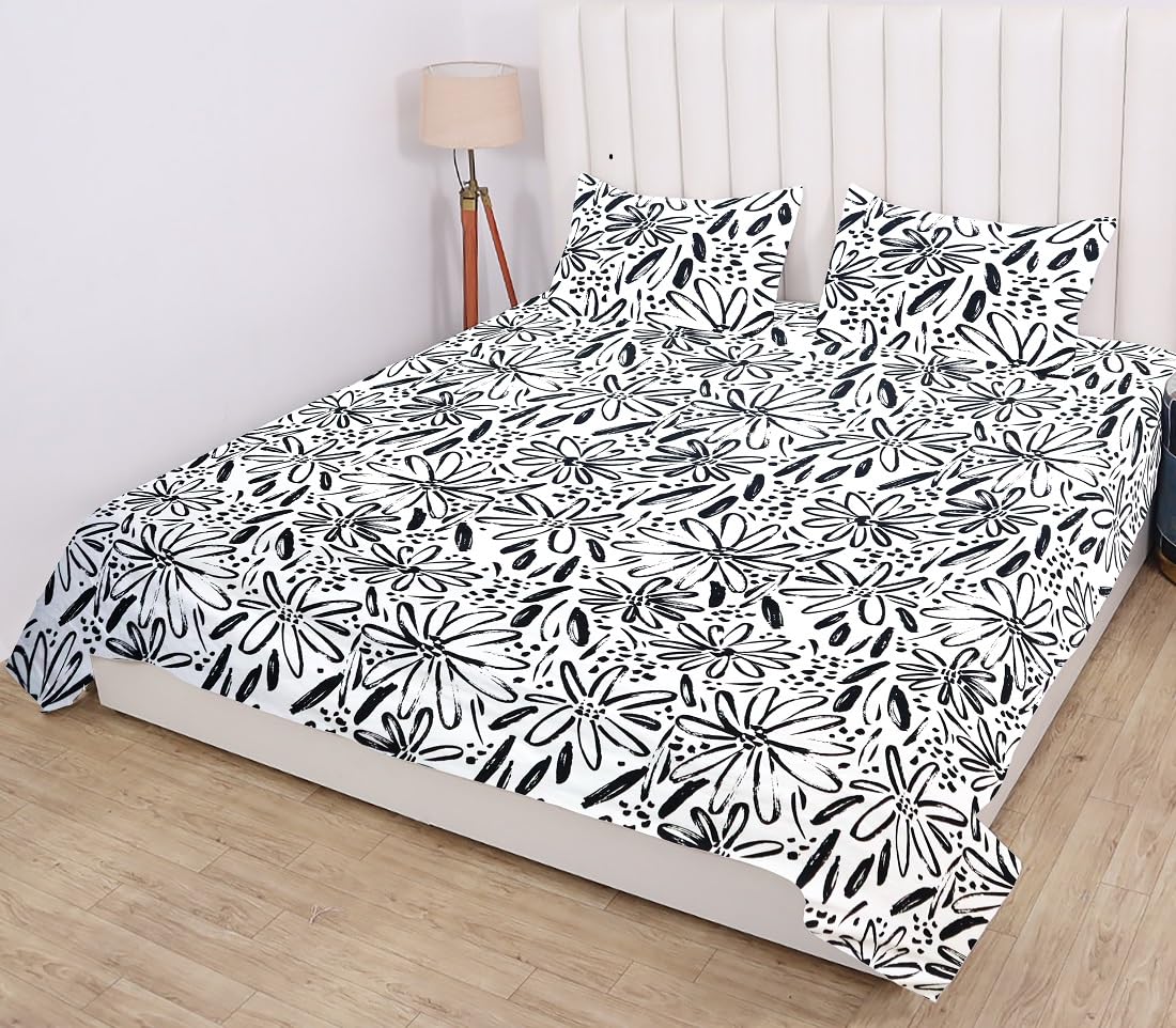RD TREND Printed Double Bedsheet Set - 210 TC Supersoft Cotton Feel, Includes 1 Flat Sheet & 2 Pillow Covers (Blue)
