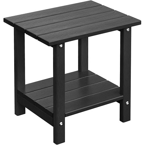 Adirondack Outdoor Side Table with Wood-Like Grain, 16.6" Small Patio End Table, 2-Tier HDPE Plastic Table for Poolside Porch Garden, Weather Resistant & Easy Assembly (Black, Rectangle)
