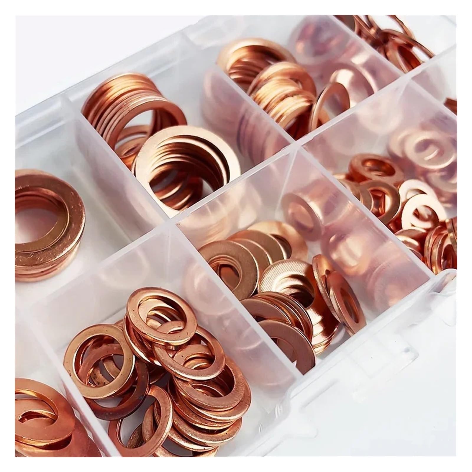 Arandelas Cobre, 200 Piezas/Caja de Arandelas de Sellado métricas de Cobre de 9 tamaños - Kit Surtido de Arandelas Planas M5, M6, M8, M10, M12 y M14(5 Boxes)