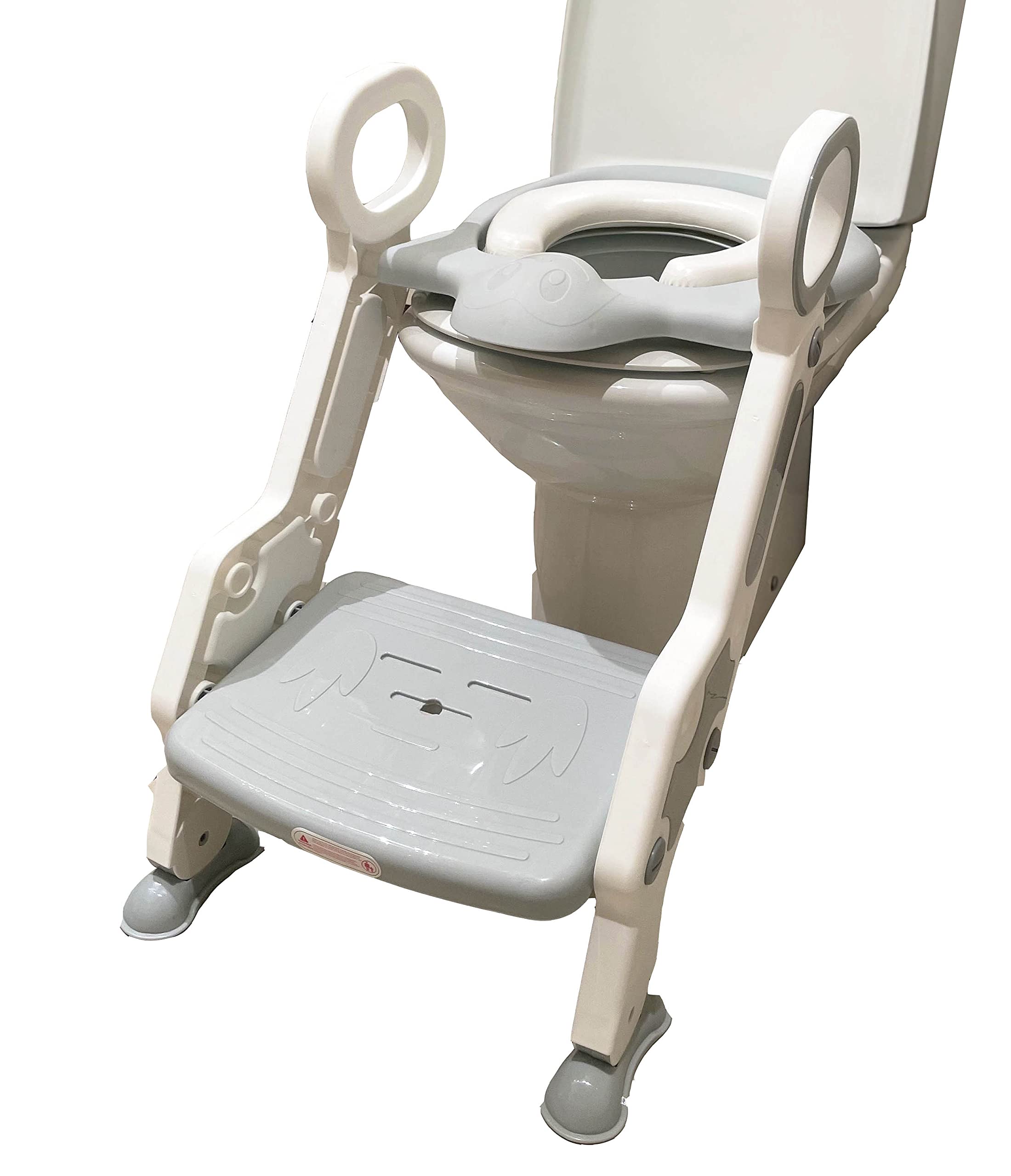 Babify Reductor WC con Escalera para niños - Adaptador para Inodoro - Doble altura ajustable de 1 a 7 Años - Cojín Antideslizante Incluido - Facil Limpieza - Color Blanco/Gris