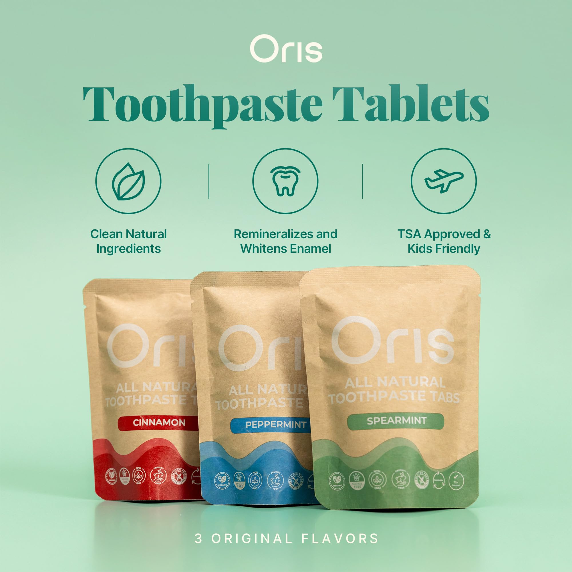 Oris Starter Bundle – Suministro de 1 mes: tabletas de pasta de dientes natural | Sin flúor, apto para viajes, seguro para niños con nanohidroxiapatita fortalecedora de esmalte (62 unidades (paquete