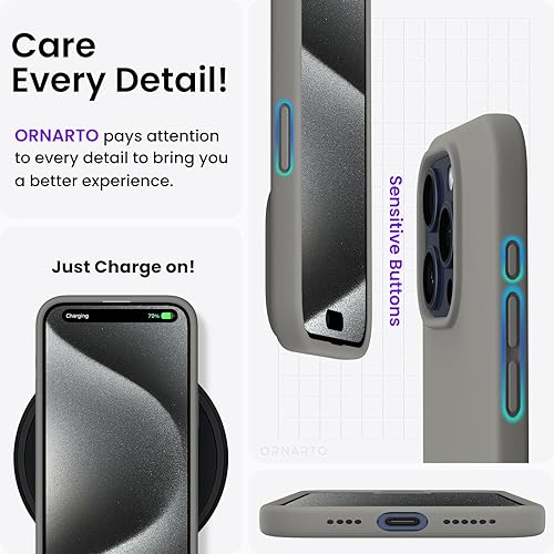 Miniatura 5 de ORNARTO - Funda compatible con iPhone 15 Pro Max de 6.7 pulgadas, delgada, de silicona líquida, 3 capas, caucho en gel suave, a prueba de golpes,