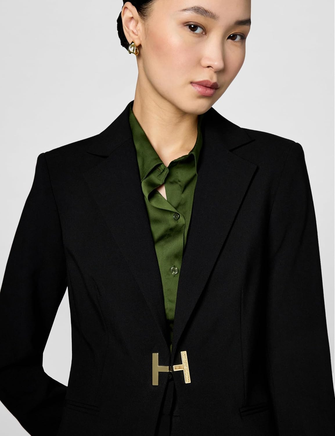 Halston Womens Halston H Closure Woven Office Workwear Blazer - Image 4