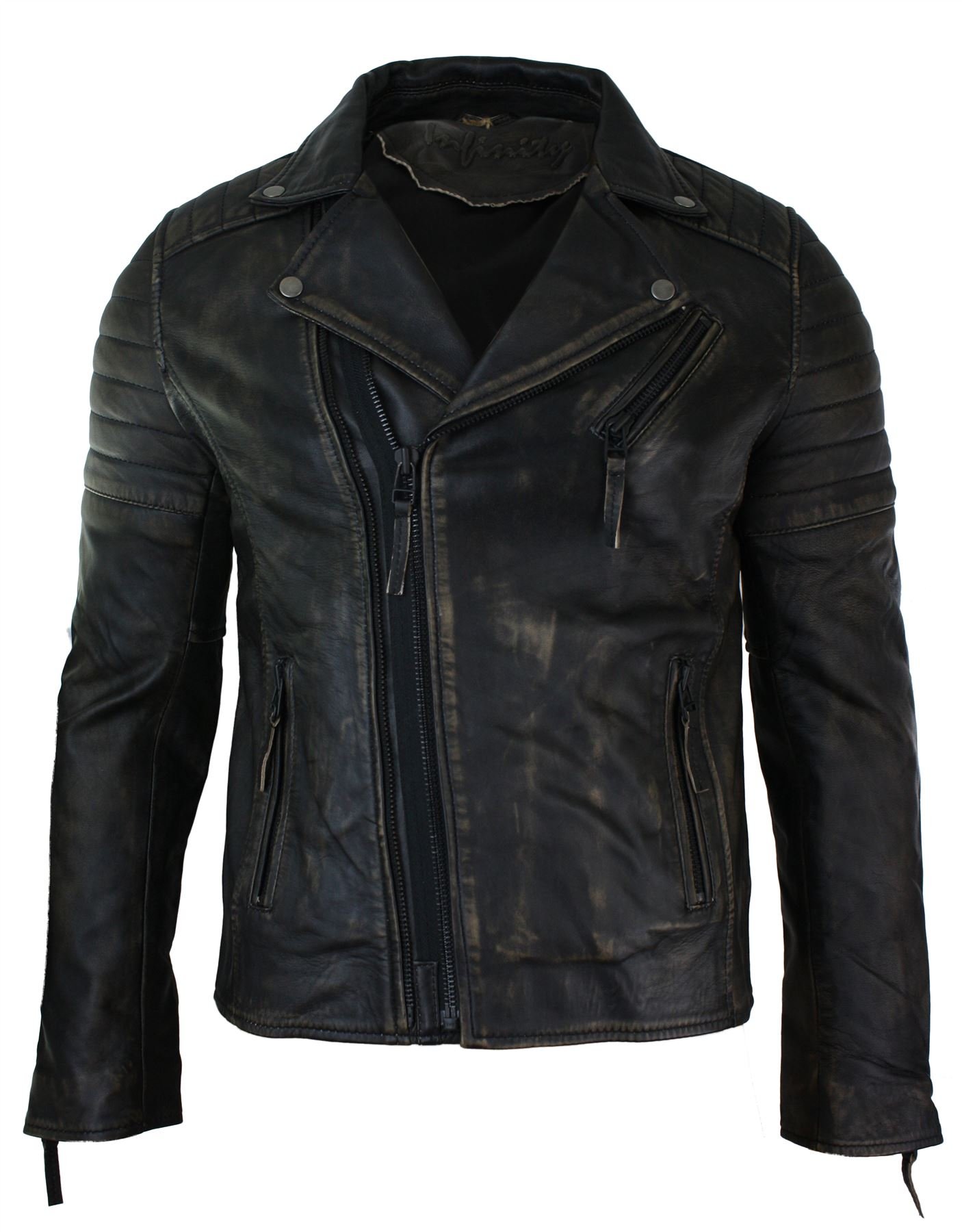 TruClothing Slim Cross Zip Brando Real Leather Jacket Black Men's L