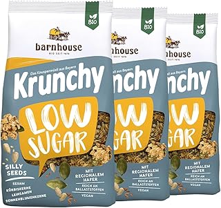 Barnhouse Krunchy Low Sugar Silly Seeds, zuckerarmes Bio Hafer-Knuspermüsli aus Bayern, mit Kürbiskernen, Leinsamen, Sonnenblumenkernen und Sesam, 3 x 375g