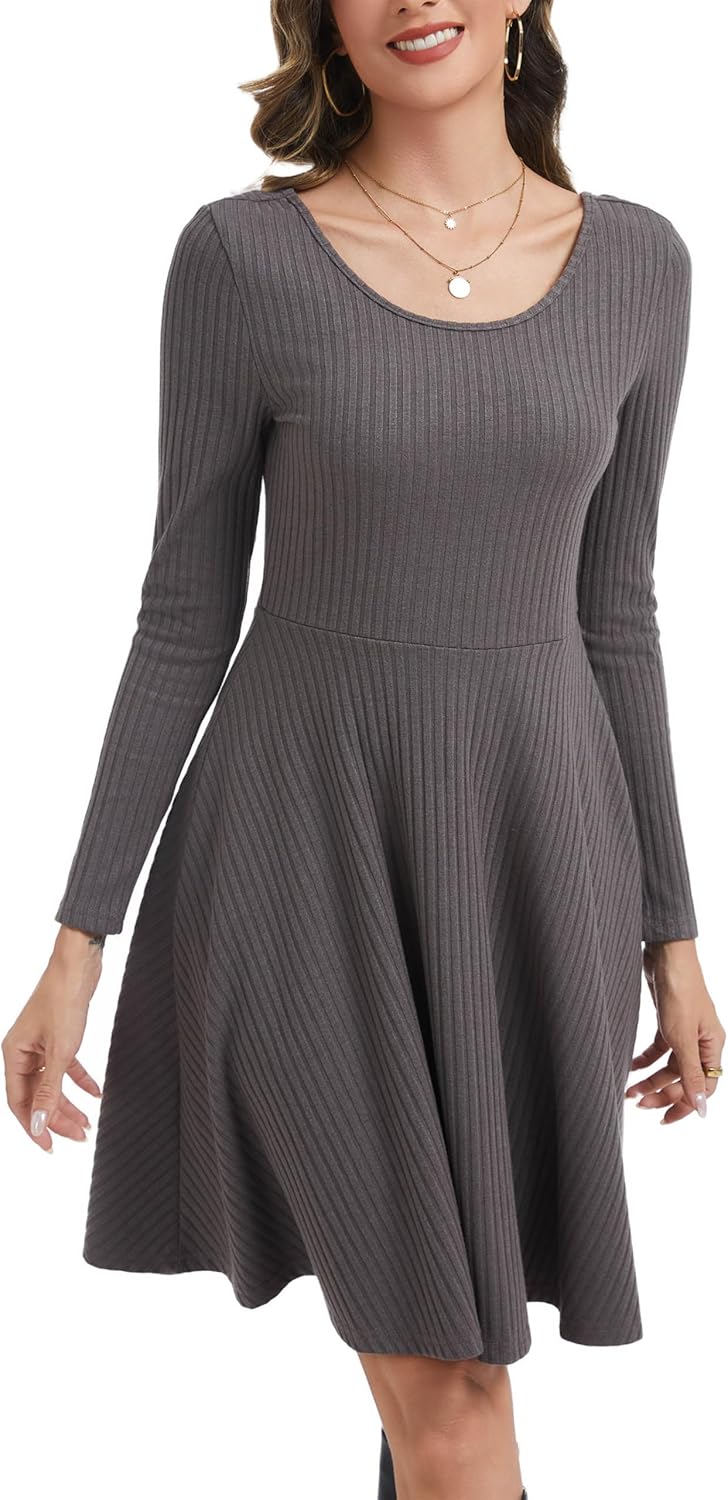 Kormei Long Sleeve Fall Dress for Women 2025 Round Neck Casual Sweater Dresses Trendy Outifts - Image 3