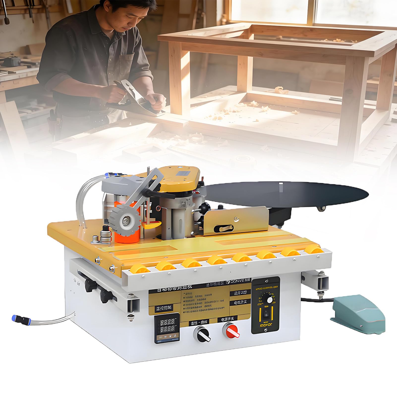 EpyGnom Portable Edge Banding Machine, Curve Straight Edge Bander with Microcomputer Intelligent Temperature Control, 1200W Automatic Tape Breaking 0-6m/min, Adjustable Speed B