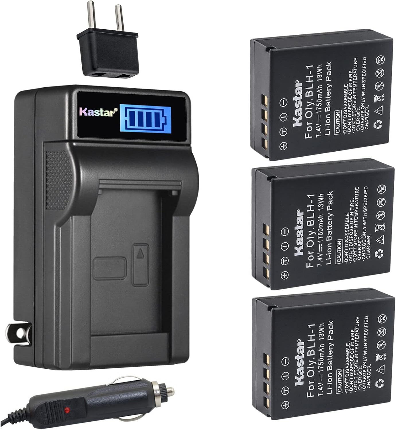 Kastar 3-Pack BLH-1 Battery + LCD AC Charger for Olympus OM-D