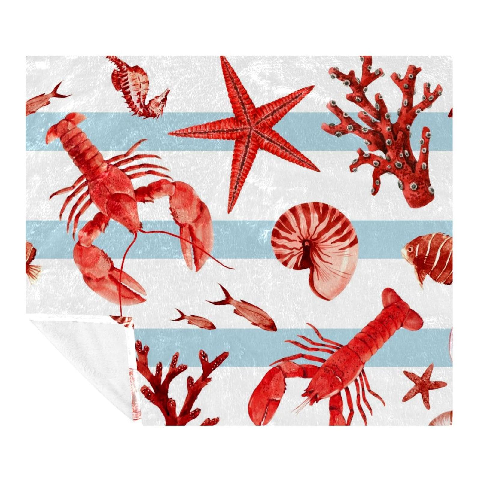 Couverture douce pour canapé et voyage imprimé hippocampe et conque