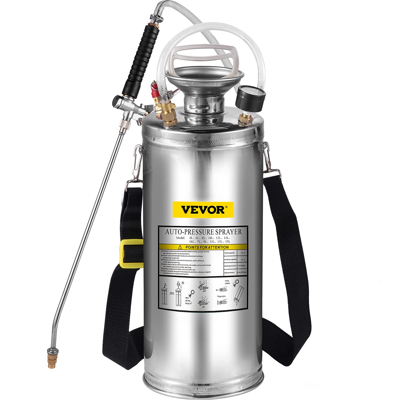 Pulverizador de acero inoxidable con manguera reforzada de 3,3 pulgadas, pulverizador de jardín para jardinería y limpieza del suelo
