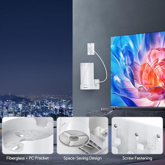 Wall Mount Kit for TP-Link Deco BE75/BE85/BE95 WiFi 7 Mesh System – Space-Saving Bracket with Cable & Power Adapter Storage, Secure & Stylish Design for Home and Office (White, 2-Pack)