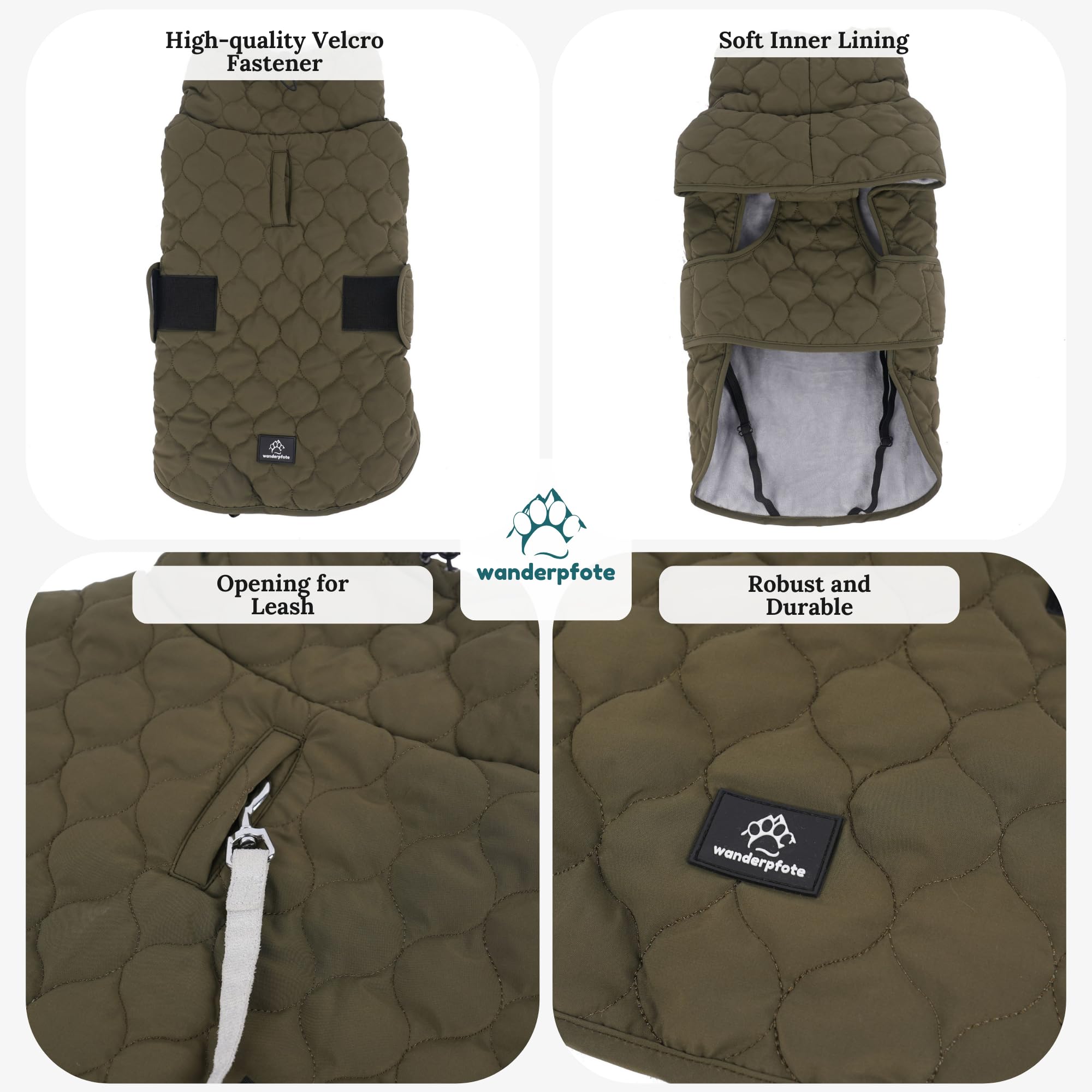 Wanderpfote Dog Coat - Quilted Jacket Dog Jacket Stylish and Elegant - Waterproof Dog Coat - Ideal for Small and Medium Dogs (Green, L) - Image 4