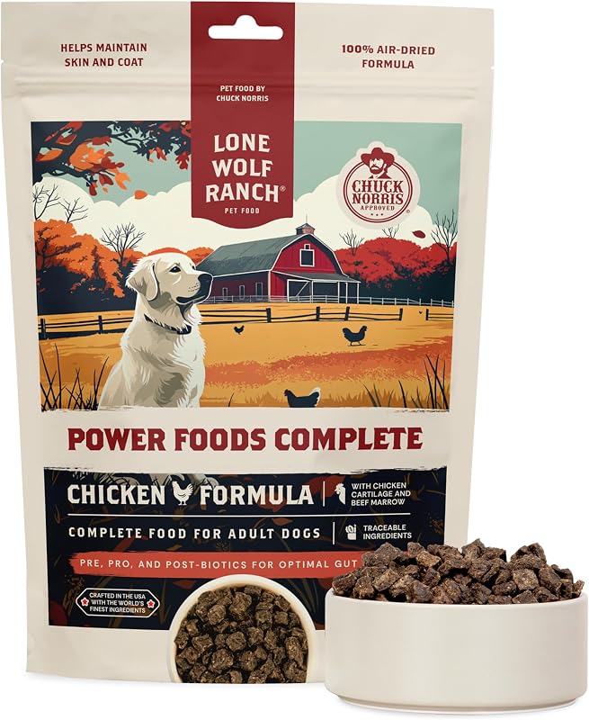 Ração seca para cães com frango desidratado ao ar Chuck Norris Power Foods Lone Wolf Ranch 680 g