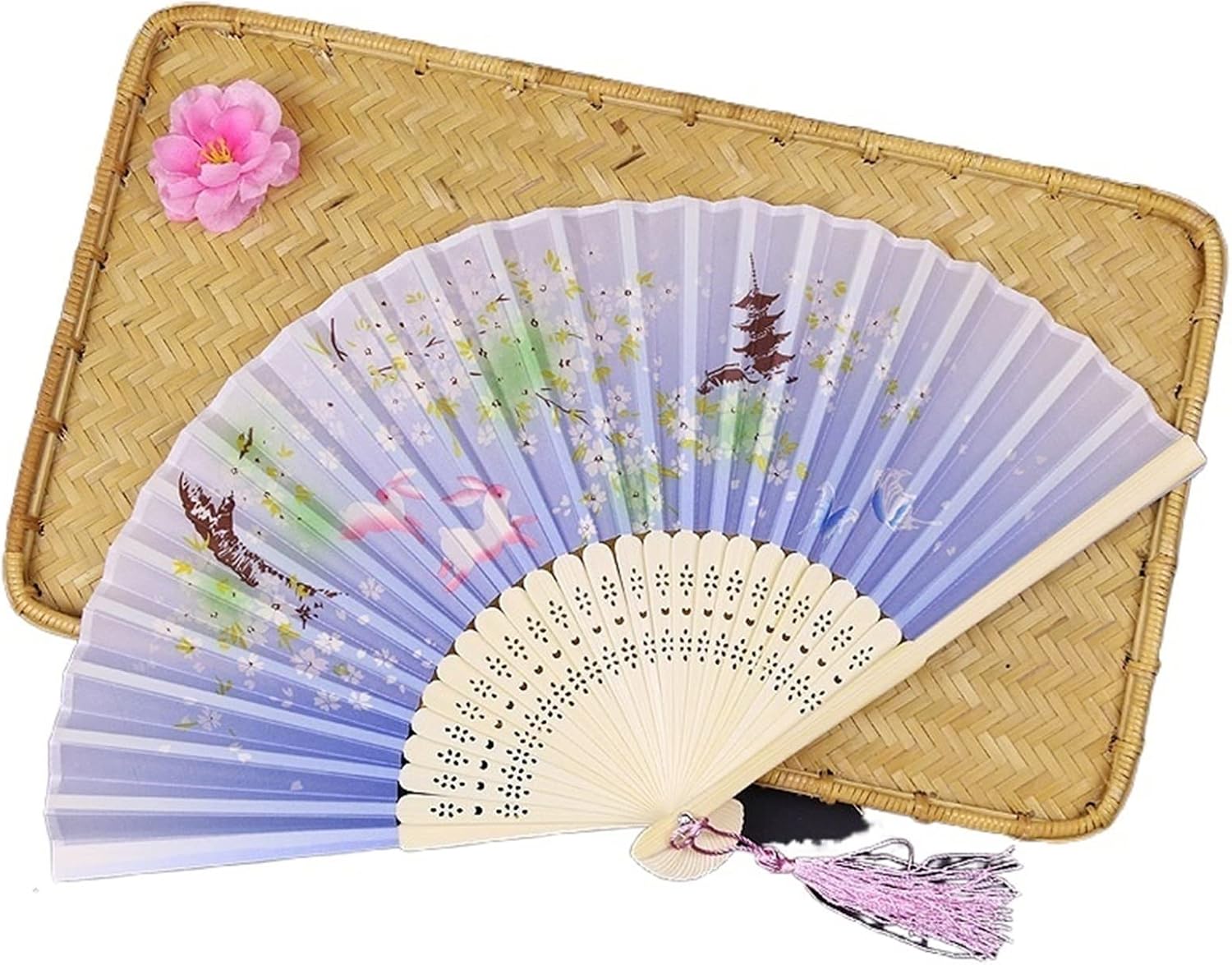 3 Pcs Chinese Style Fan Pattern Folding Dance Wedding Party Lace Silk Folding Hand Held Flower Fan Women Photo Prop Tool Art Craft for Dance,Party Props Decoration (N) (Hh)