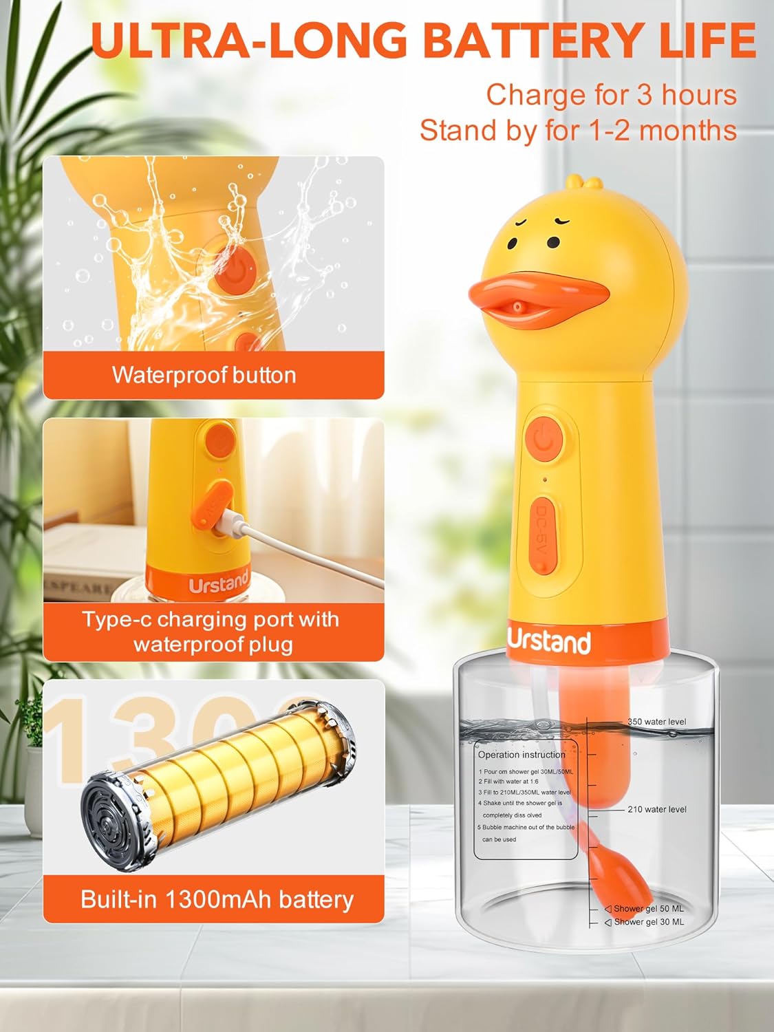 Dog Foaming Soap Dispenser, Automatic Electric Dog Shampoo Foamer Sprayer, Rechargeable Ducky Foaming Dog Shampoo Sprayer for Dog and Cat Bathing, Bathroom, Kitchen, Pet Cleaning - Image 3