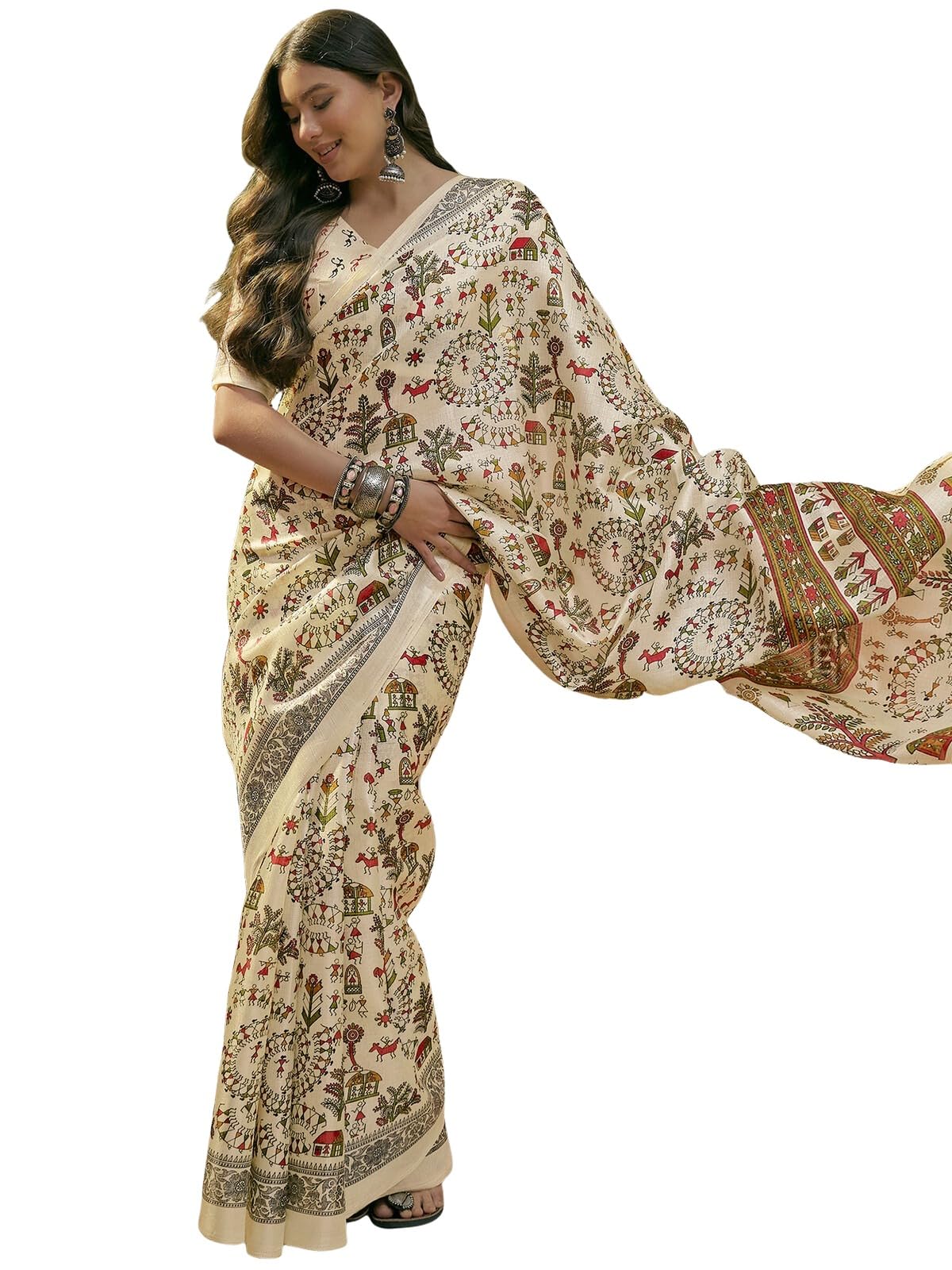siril Women's Khadi Printed Saree with Unstitched Blouse Piece-picture-45