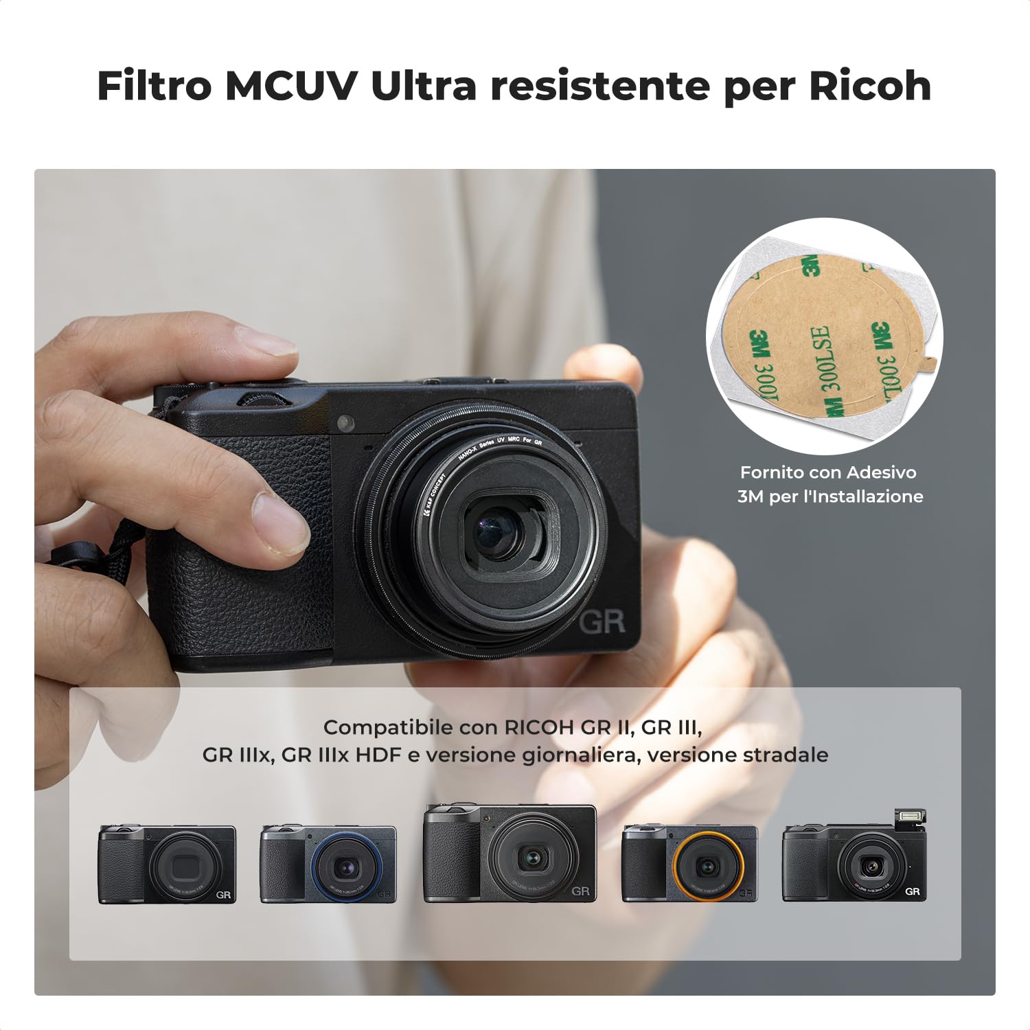 K&F CONCEPT Filtro Protettivo UV Compatibile con Ricoh GR IV GR IIIx GR IIIx HDF GR3X HDF GR III GR III HDF GR3 HDF e GR II GR2, Filtro UV Ultra Sottile Rivestito a 28 Strati