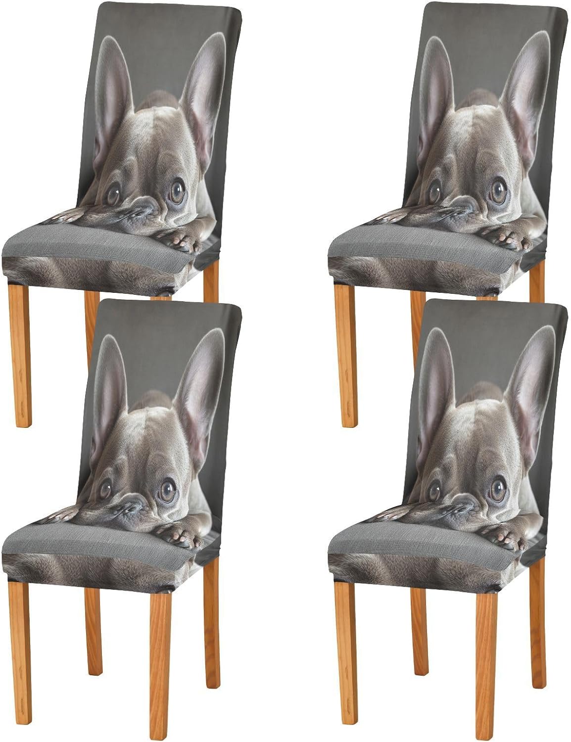 ALAZA Chair Covers for Dining Room, Cute Funny French Bulldog Stretch Chair Cover Sets Chair Protector Removable Washable for Ktichen Restaurant Hotel