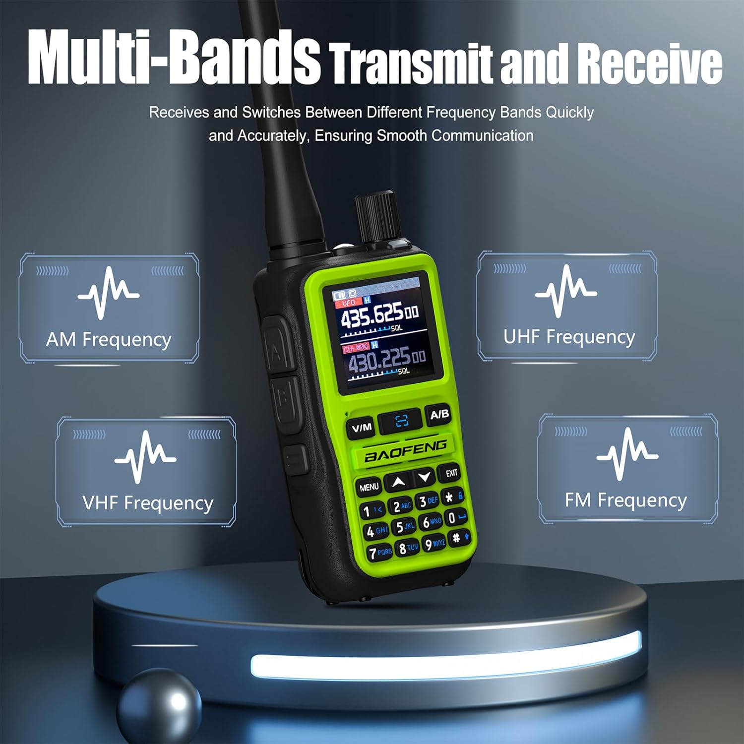 BAOFENG UV-5R Mini Two Way Radio Orange BF-5R Mini Walkie Talkie Bluetooth Power Adjustable Tiny Size Frequency Copy 999 Channels Type-C Four Colors Portable Ham (Green)