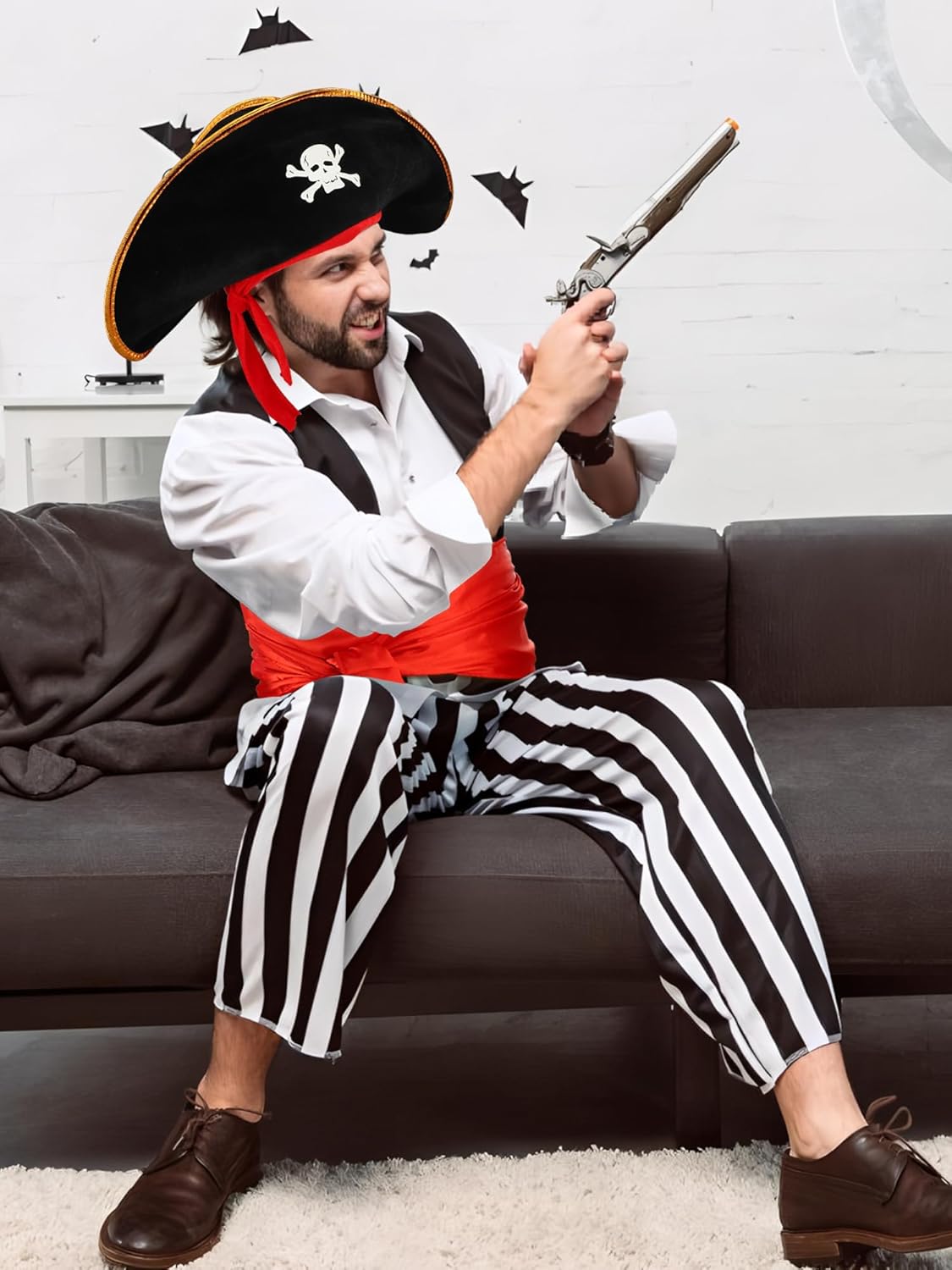 3 PCS Pirate Costume Accessories Set Pirates Eye Patch Sash Belt Skull Print Captain Hat Pirate Role Play Accessories for Men Women Halloween Pirates Cosplay Party Supplies - Image 5