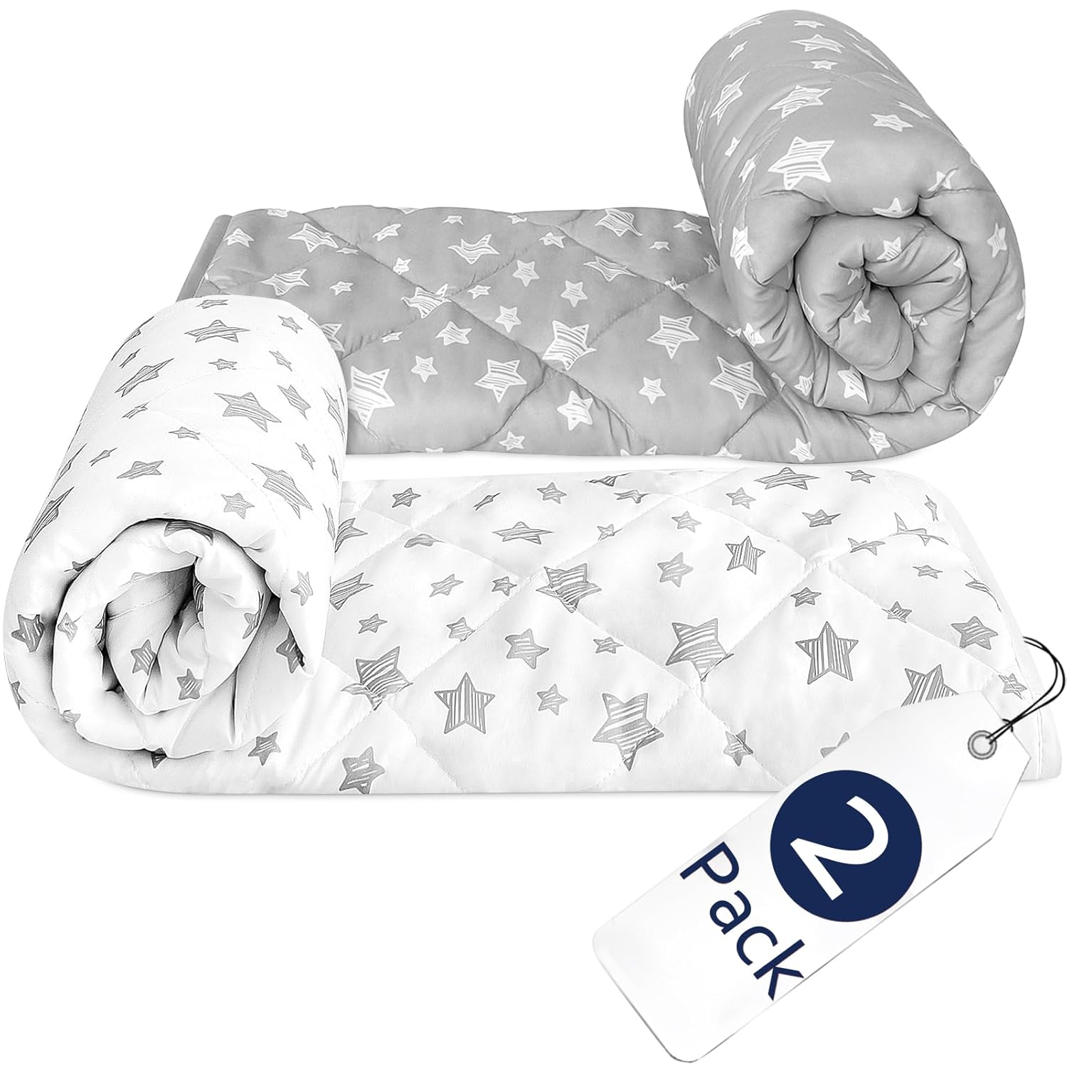 Baby Blanket 2 Pack, Soft Cozy Toddler Comforter Quilted with Grey and White Star Print, Ultra Soft and Comfortable Down Alternative Crib Comforter, 39x47 Inches